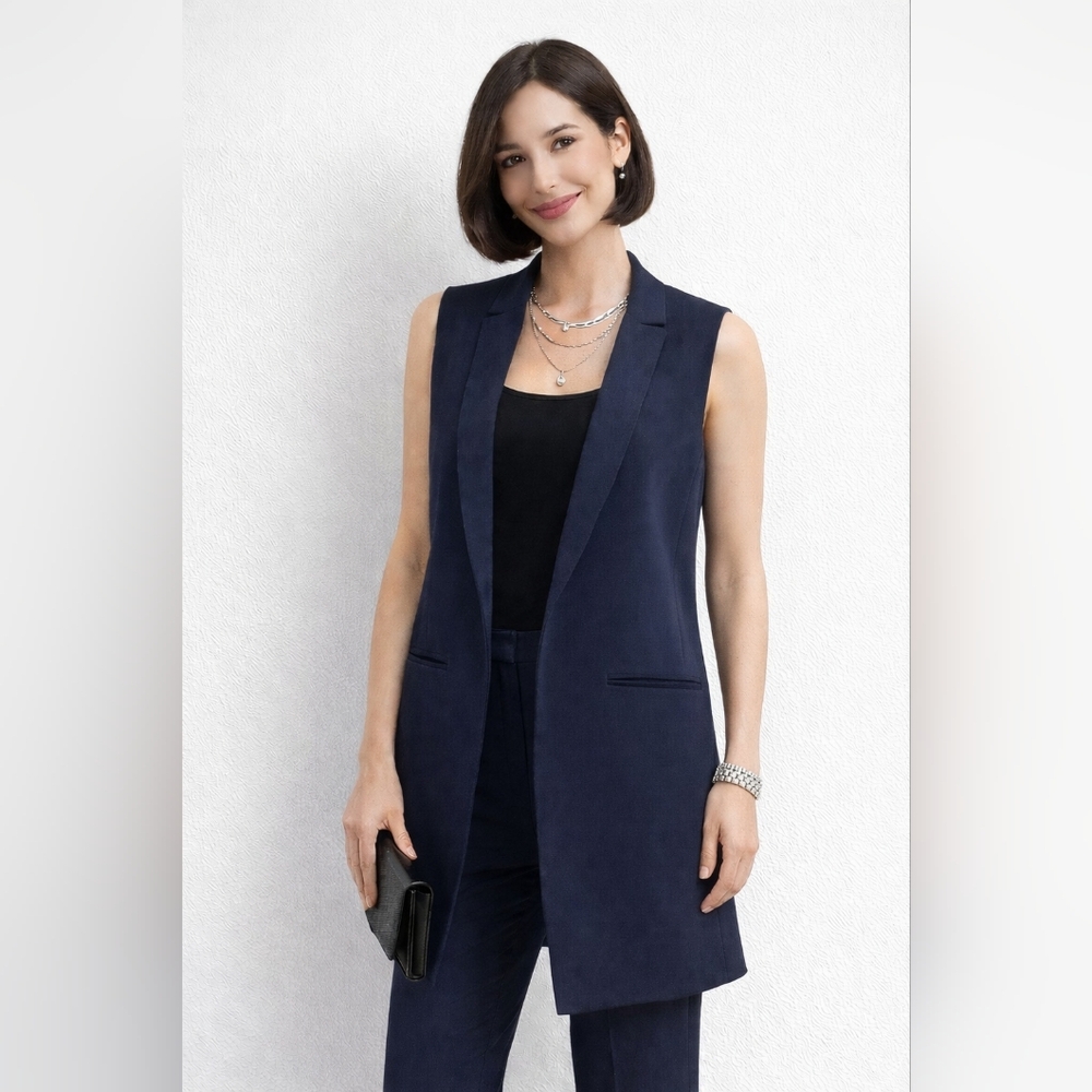 White House Black Market Women's Navy Blue Vest Size 0 Minimalist Lagenlook Chic